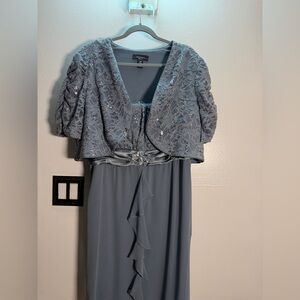 Light Blue Beaded Lace Evening Dress with Matching Bolero